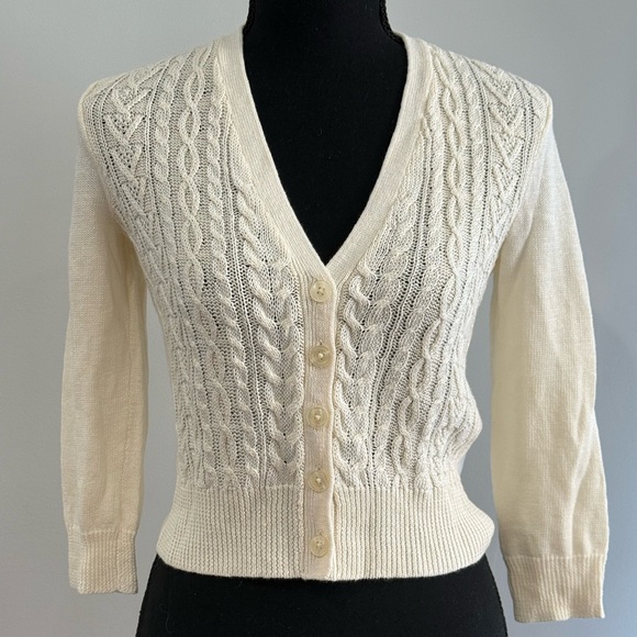 Ralph Lauren Sweaters - New Lauren Ralph Lauren PXS Green Label Cream Cable Knit Cardigan66% Linen 663